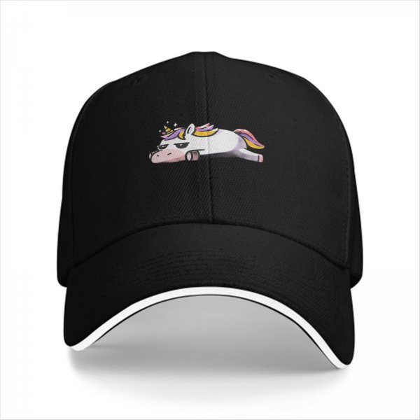 Black Baseball Cap With Lazy Unicorn Graphic Print