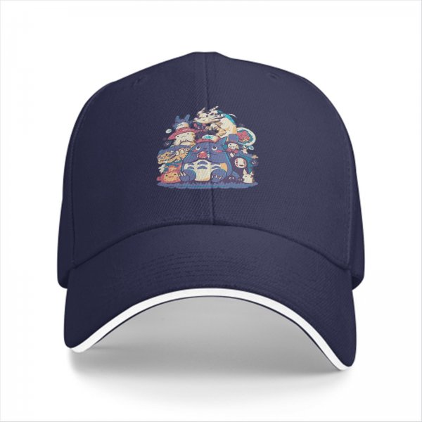 Black Baseball Cap With Studio Ghibli Character Group Print