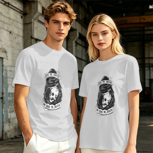 Olive Graphic T-Shirt With Give Me Coffee Or Death Skull Print