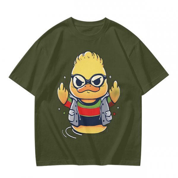 Olive T-shirt with Cool Stylized Duck Graphic Print