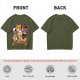 Olive T-Shirt With Cute Sushi Cat Stack Graphic Print