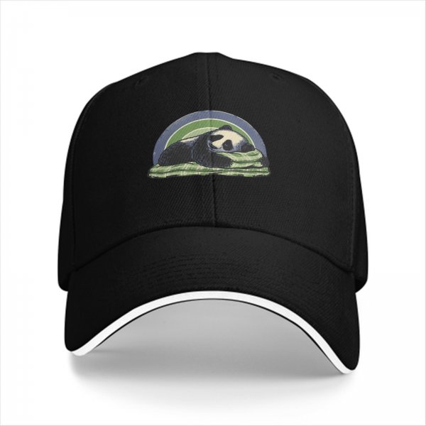 Black Baseball Cap With Sleeping Panda Graphic Design
