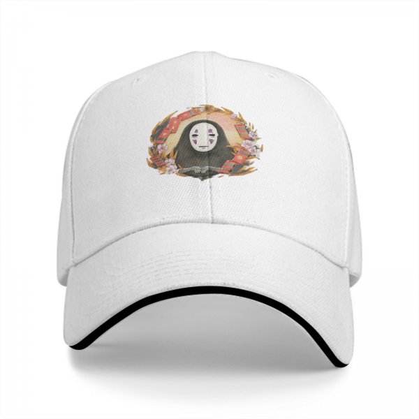 Black baseball cap with No-Face spirit floral wreath print