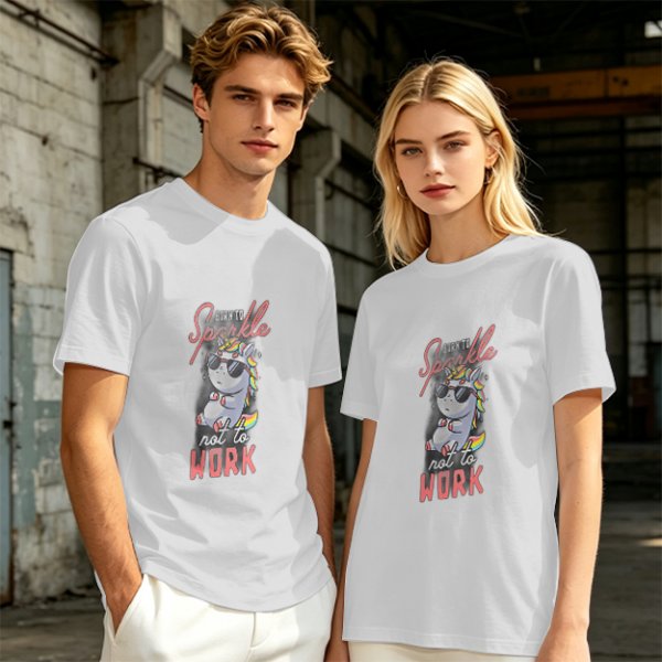 Olive t-shirt with cool unicorn graphic and 'Born to Sparkle not to Work' text