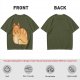 Olive Green T-Shirt With Cute Orange Tabby Cat Graphic