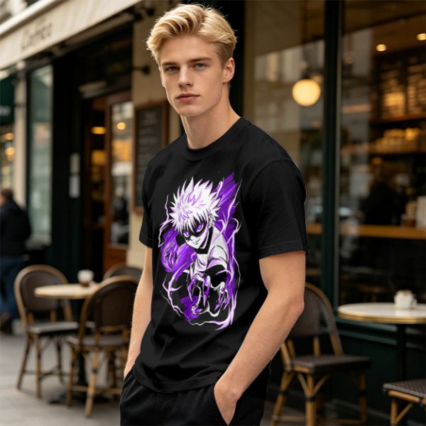 Olive Anime Graphic T-Shirt Featuring Killua Zoldyck