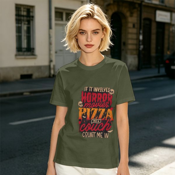 Horror Movies Pizza Couch Count Me In Graphic T-Shirt