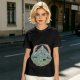 Olive T-shirt with Dancing Skeleton Mountain Rainbow Cat Graphic