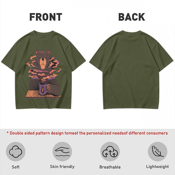 Olive T-Shirt With A Bear Holding A Campfire Mug Design