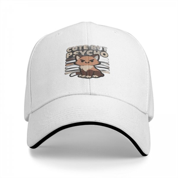 Black baseball cap with cute but psycho cat graphic