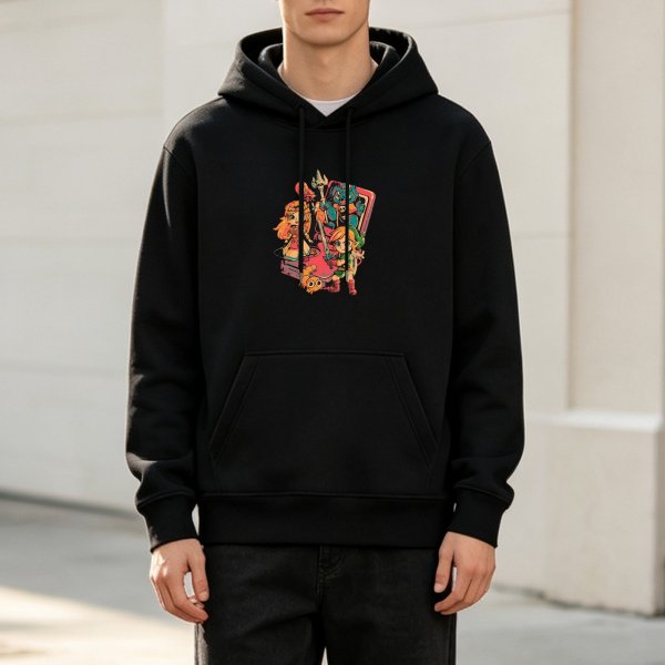 Black hoodie with The Legend of Zelda chibi character print