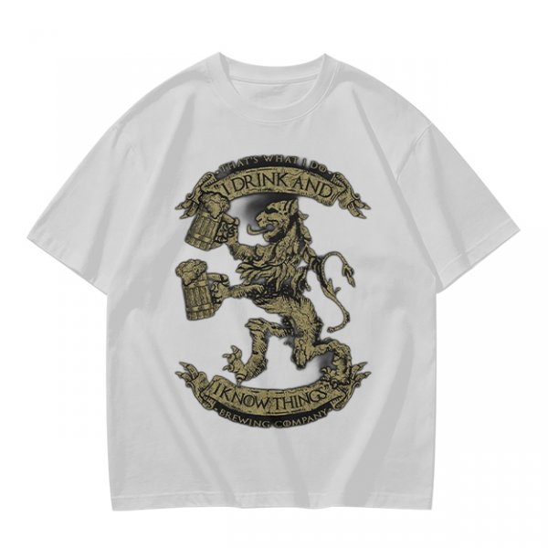 Olive T-shirt with 'I Drink And I Know Things' Lion Beer Graphic