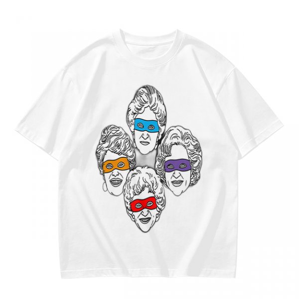 Olive T-Shirt With Golden Girls Ninja Turtle Masks Graphic