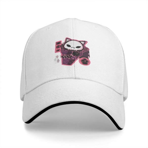 Black Baseball Cap With Cute Skull Cat Ice Cream Graphic