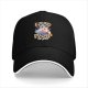 Black baseball cap with funny pigeon pizza 'give me food or i will poop on you' print