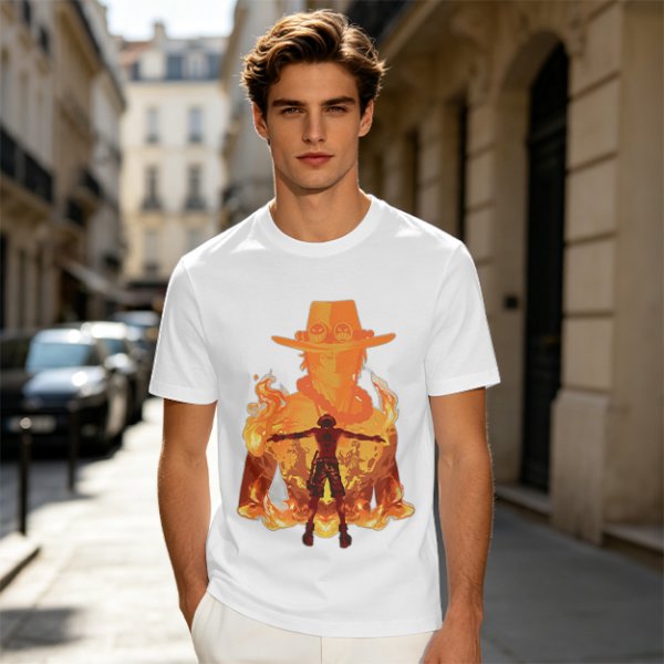 One Piece Ace Fire Silhouette Graphic T-Shirt