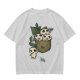 Olive T-shirt with Kodama Tree Spirits in Pocket and Leaves Print