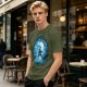 Olive T-Shirt With Blue Warrior Silhouette Graphic Print