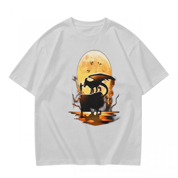 Olive T-Shirt With Dragon Silhouette Full Moon Graphic Print