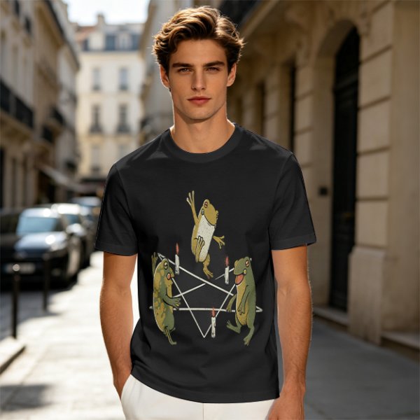 Olive T-Shirt With Frog Pentagram Ritual Graphic Print