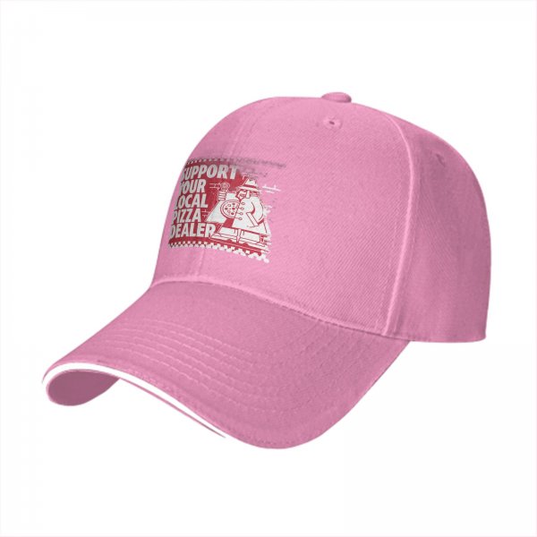 Black Baseball Cap With Support Your Local Pizza Dealer Print