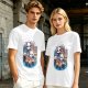 Olive T-Shirt With Cute Chibi Cat Character Group Print