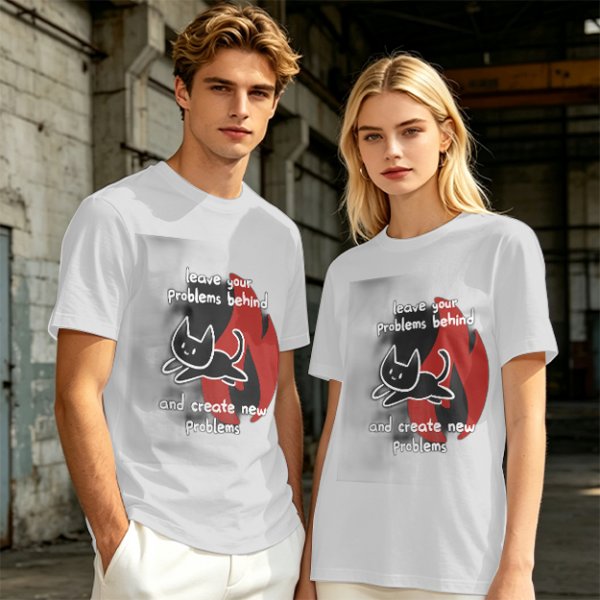 Olive graphic tee with funny cat and leave your problems behind quote
