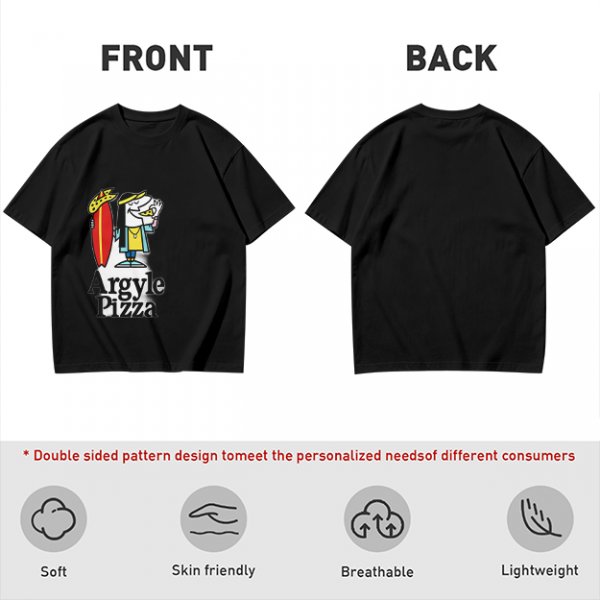 Olive T-Shirt with Surfer Pizza Character and Argyle Pizza Print
