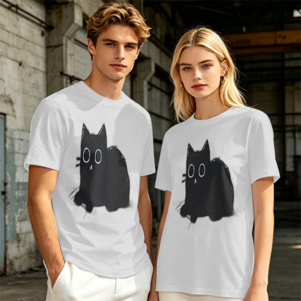 Oversized Olive T-Shirt With Black Cat Graphic Print