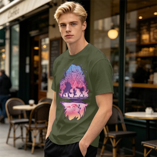 Olive T-Shirt With Fantasy Silhouette Group Art Print