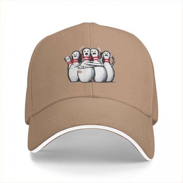 Black Baseball Cap With Scared Bowling Pins Graphic