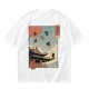 Olive T-Shirt with Ukiyo-e Style Ninja Temple Print