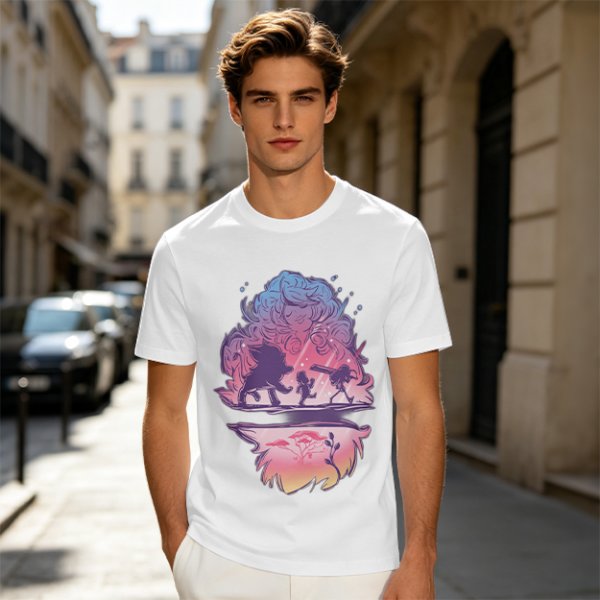 Olive T-Shirt With Fantasy Silhouette Group Art Print