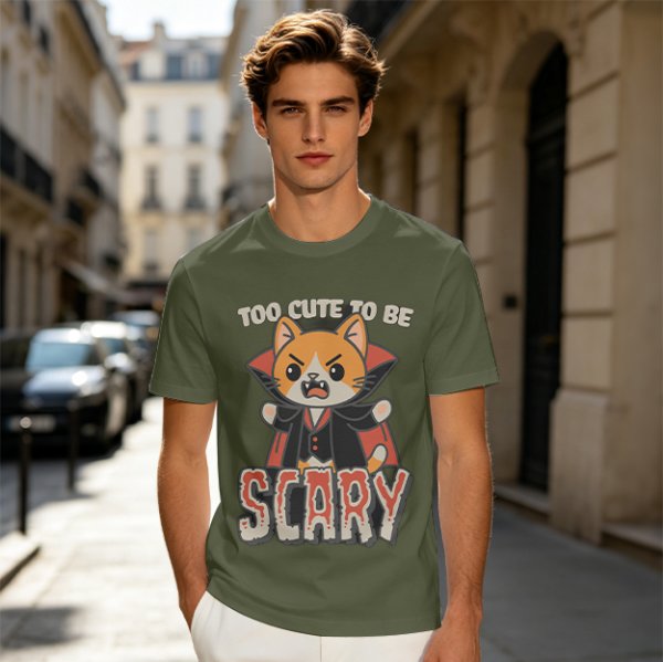 Too Cute To Be Scary Vampire Cat Graphic T-Shirt