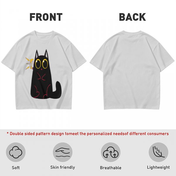 Olive Green T-Shirt With Surprised Black Cat Graphic Print