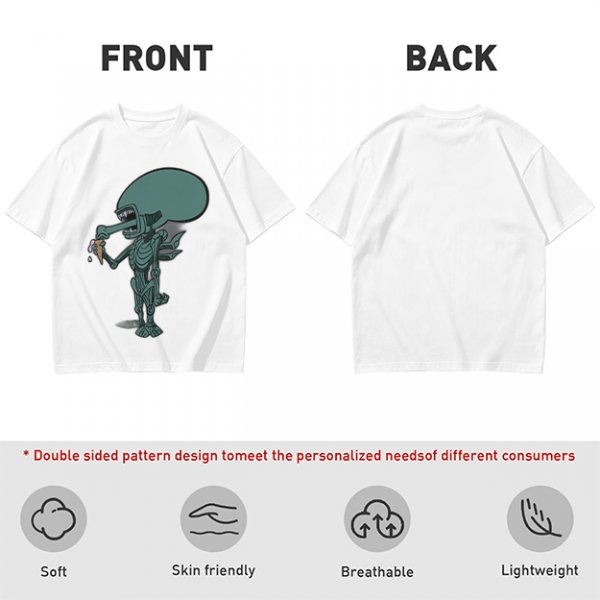 Olive T-Shirt With Alien Eating Ice Cream Graphic