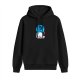 Black hoodie with anime-style blue character graphic print