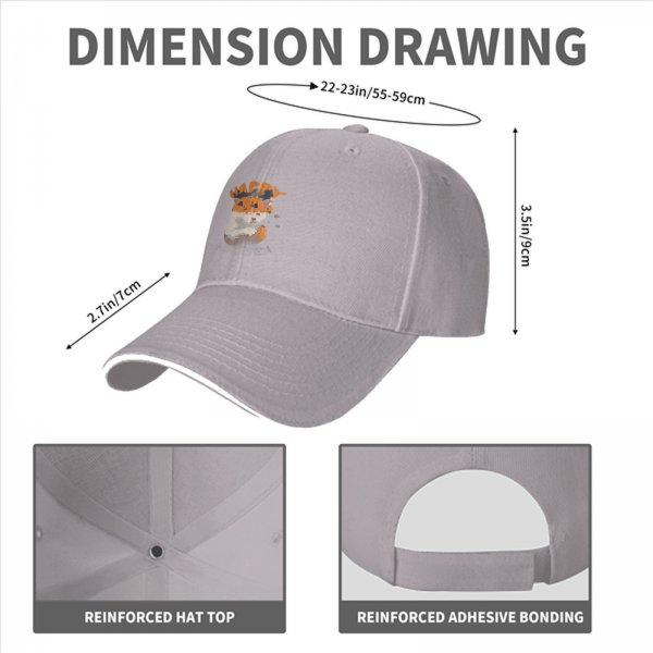 Black baseball cap with a white cat wearing a jack-o'-lantern and happy text