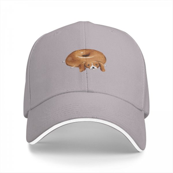 Black Baseball Cap With Funny Donut Shaped Beagle Dog Print