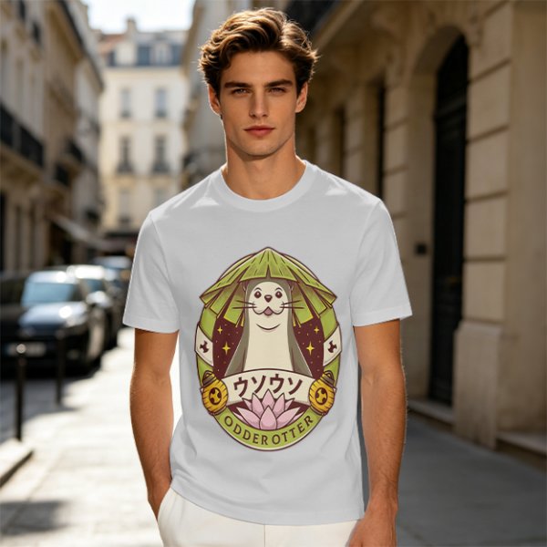 Otter with Straw Hat Graphic Tee Design