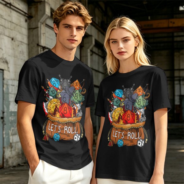 Olive Dungeons and Dragons Dice Bag Let's Roll Graphic T-Shirt
