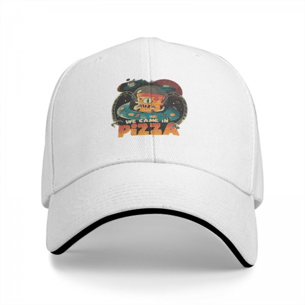 Black baseball cap with 'We Came In Pizza' alien UFO graphic