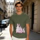 Olive Green T-Shirt With Pink Whimsical Graphic Print