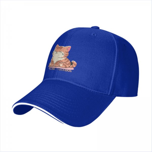 Black Baseball Cap with Cute Orange Tabby Cat Feline Fabulous Print