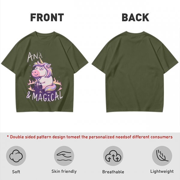 Anxious Magical Unicorn Graphic Olive T-Shirt
