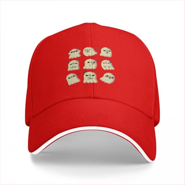 Black Baseball Cap With Cute Ghost Emoji Pattern