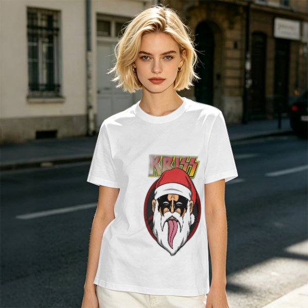 Olive T-Shirt with Kriss Santa Rock Band Graphic Print