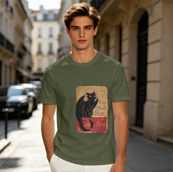 Olive t-shirt with vintage black dragon print design