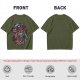 Olive T-Shirt With Dark Fantasy Skull And Monster Graphic Print