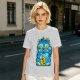 Olive T-Shirt With Blue Maneki-Neko Monster Graphic Print